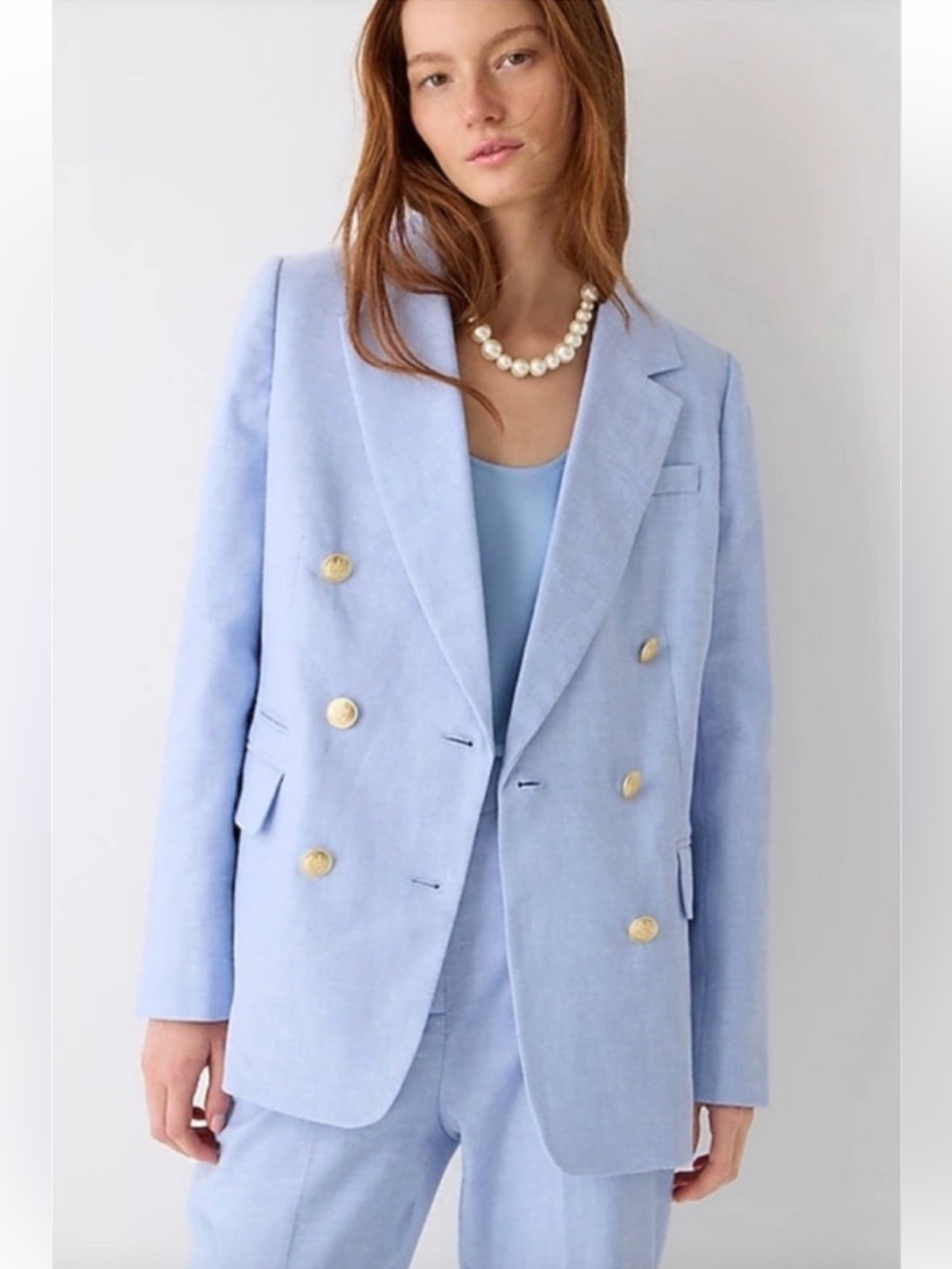 J Crew Double-Breasted Bristol Blazer in Linen Blend